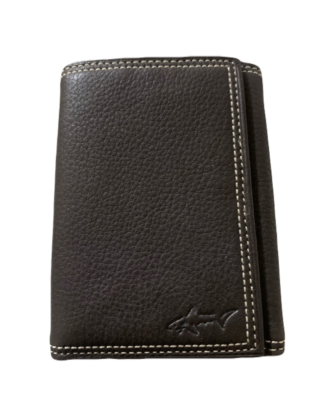 Greg Norman Dark Brown Contrast Stitch Genuine Leather Trifold Wallet USA Made